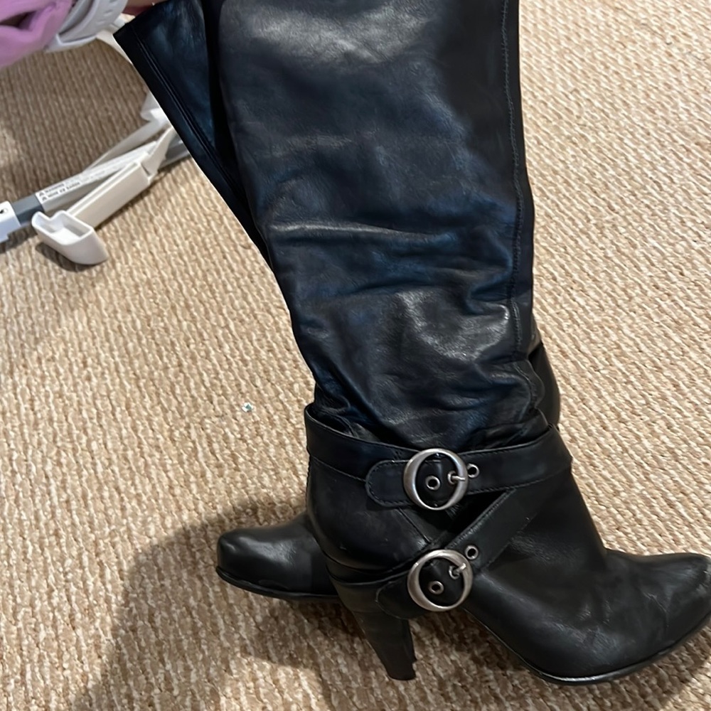 Black leather high boots